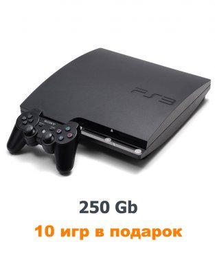 PS3 Slim 250  GB (Б/У) + 10 игр