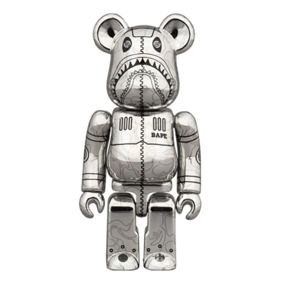 Bearbrick x BAPE x Hajime Sorayama Camo Shark Silver 400% (28см)