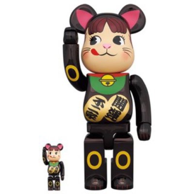 Bearbrick Peko Lucky Cat (чорний хром) 400% (28см)