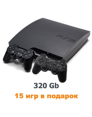 PS3 Slim 320 GB (Б/У) + 15 игр + второй джойстик