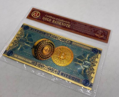 Позолочена сувенірна банкнота 100 Bitcoin 155*76mm