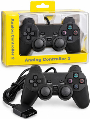 Геймпад дротовий PS2 / PS1 з вібрацією (чорний, блістер)