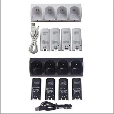 Wii 4-Controller Charging Station with Batteries – Білий або Чорний