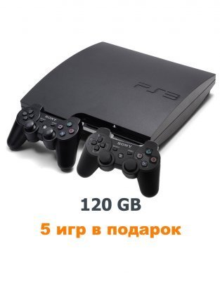 PS3 Slim 120 GB (Б/У) + 5 игр + второй джойстик
