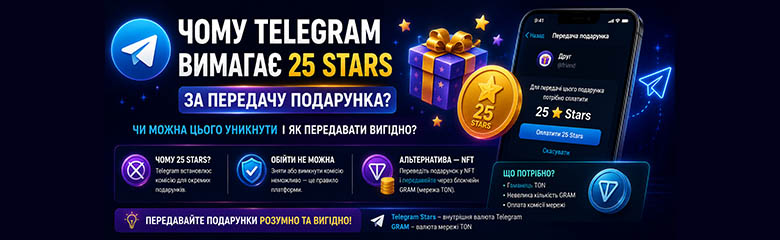 Чому Telegram просить 25 Stars за передачу подарунка та чи можна цього уникнути? Чому Telegram просить 25 Stars за передачу подарунка та чи можна цього уникнути?