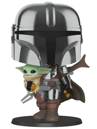 Фигурка Funko POP Мандалорец №380 Звездные войны в хромированной броне с Дитем (25 см)
