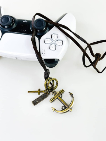 Кожаный Шнурок на Шею с Кулоном Якорь