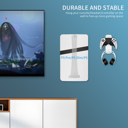 Настінний кронштейн для PS5 Pro/Slim + набір гачків для аксесуарів P5227 (білий або чорний)