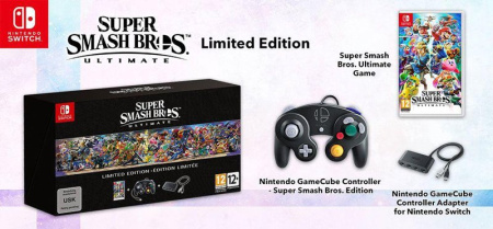 Комплект: игра Super Smash Bros. Ultimate (Nintendo Switch) + контроллер Nintendo GameCube в стиле игры + адаптер для контроллера GameCube