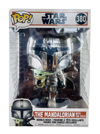 Фигурка Funko POP Мандалорец №380 Звездные войны в хромированной броне с Дитем (25 см)