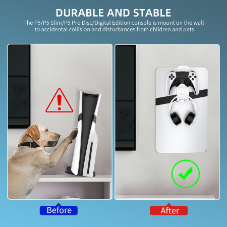 Настінний кронштейн для PS5 Pro/Slim + набір гачків для аксесуарів P5227 (білий або чорний)