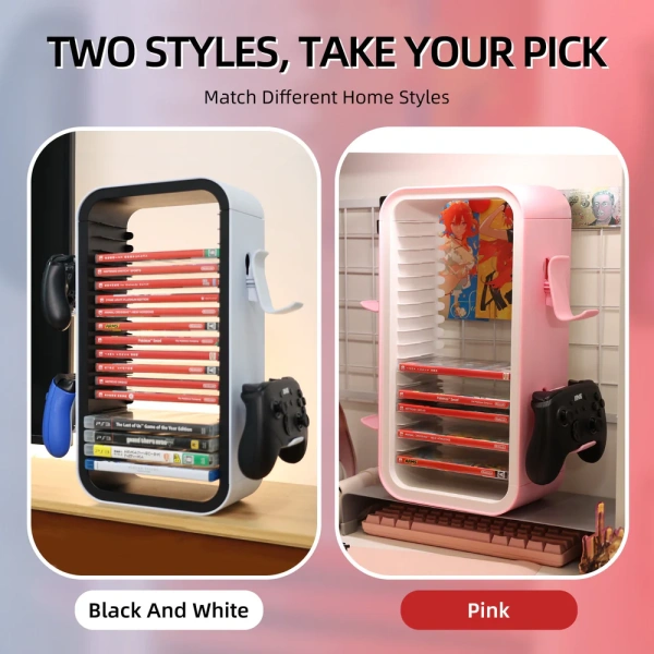 Стелаж для зберігання 18 ігрових дисків PS5/PS4/Xbox One/switch та 4 геймпадів Рожева 