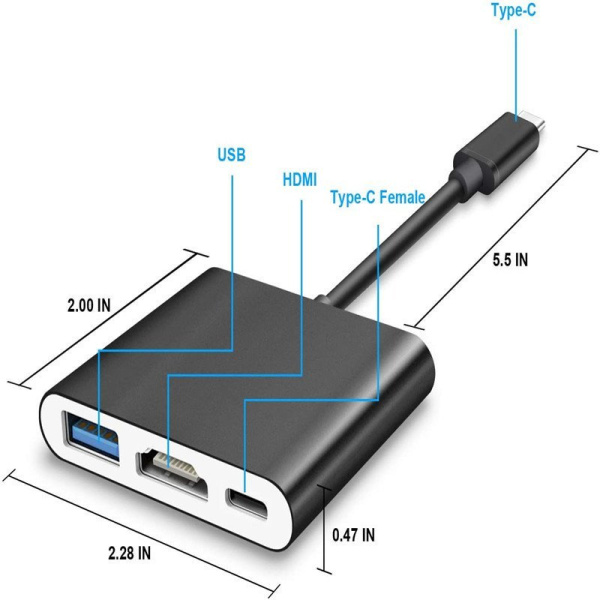 Переходник 3 in 1 USB Type C Hub адаптер USB 3.0 / HDMI 4K / Type-C Power 3 in 1 USB Type C Hub адаптер USB 3.0 / HDMI 4K / Type-C Power Цвета 
