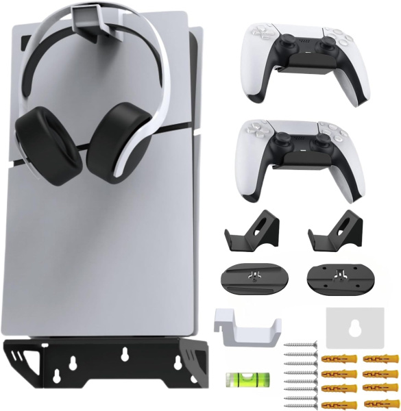 Настінний кронштейн DOBE TP5-3502 для PS5 / Slim / Pro з тримачами для геймпадів і навушників