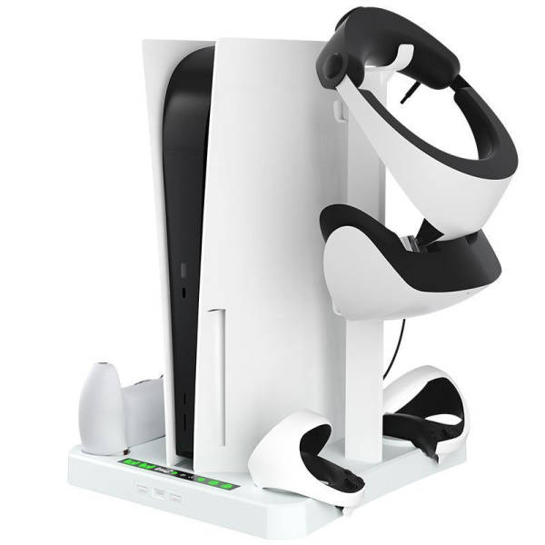 Багатофункціональна охолоджуюча підставка для PS5 / PSVR2 із зарядною базою, стійкою для дисків та тримачем для шолома