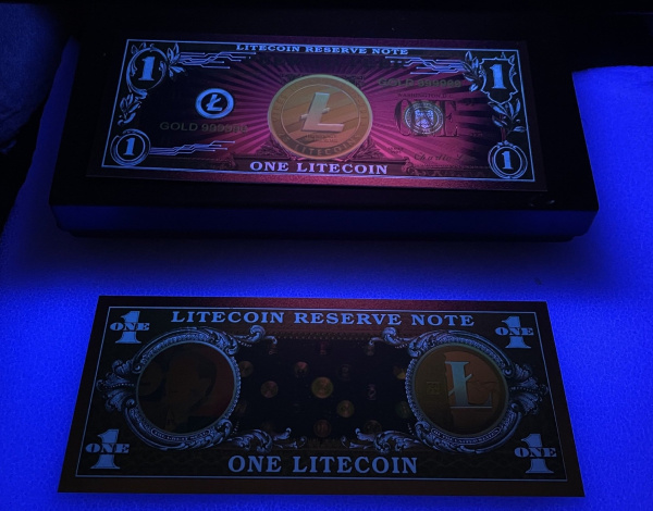 Позолочена сувенірна банкнота 1 Litecoin 155*76mm