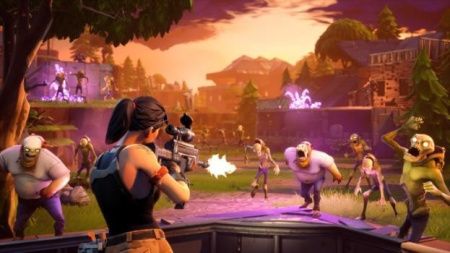 Игровая приставка  Nintendo Switch красный синий + игра Fortnite