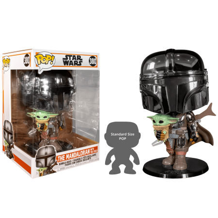 Фигурка Funko POP Мандалорец №380 Звездные войны в хромированной броне с Дитем (25 см)