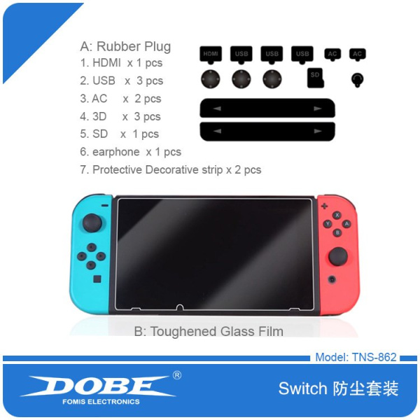 Пылезащитная заглушки + Стекло Nintendo Switch TNS-862