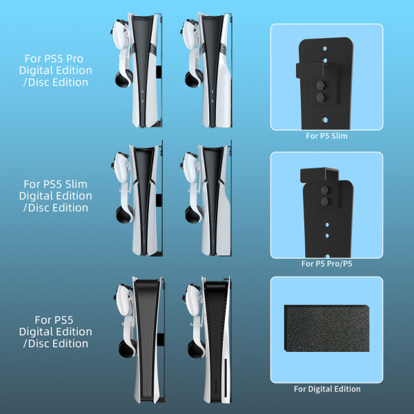 Настінний кронштейн для PS5 Pro/Slim + набір гачків для аксесуарів P5227 (білий або чорний)