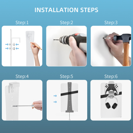 Настінний кронштейн для PS5 Pro/Slim + набір гачків для аксесуарів P5227 (білий або чорний)