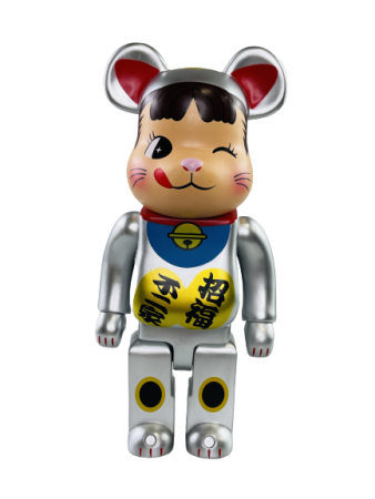 Bearbrick Манеки Неко Поко-чан Серебро 400% (28см)
