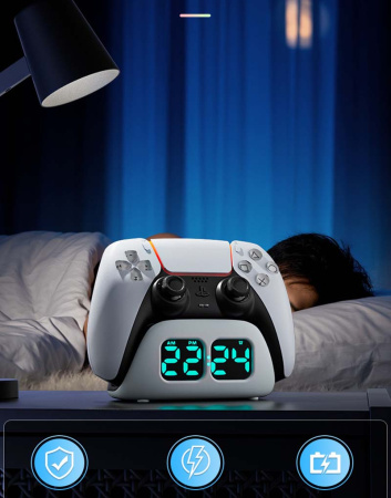 Багатофункціональна зарядна база для геймпада PS5 з LED годинником та будильником Aolion AL-P5486